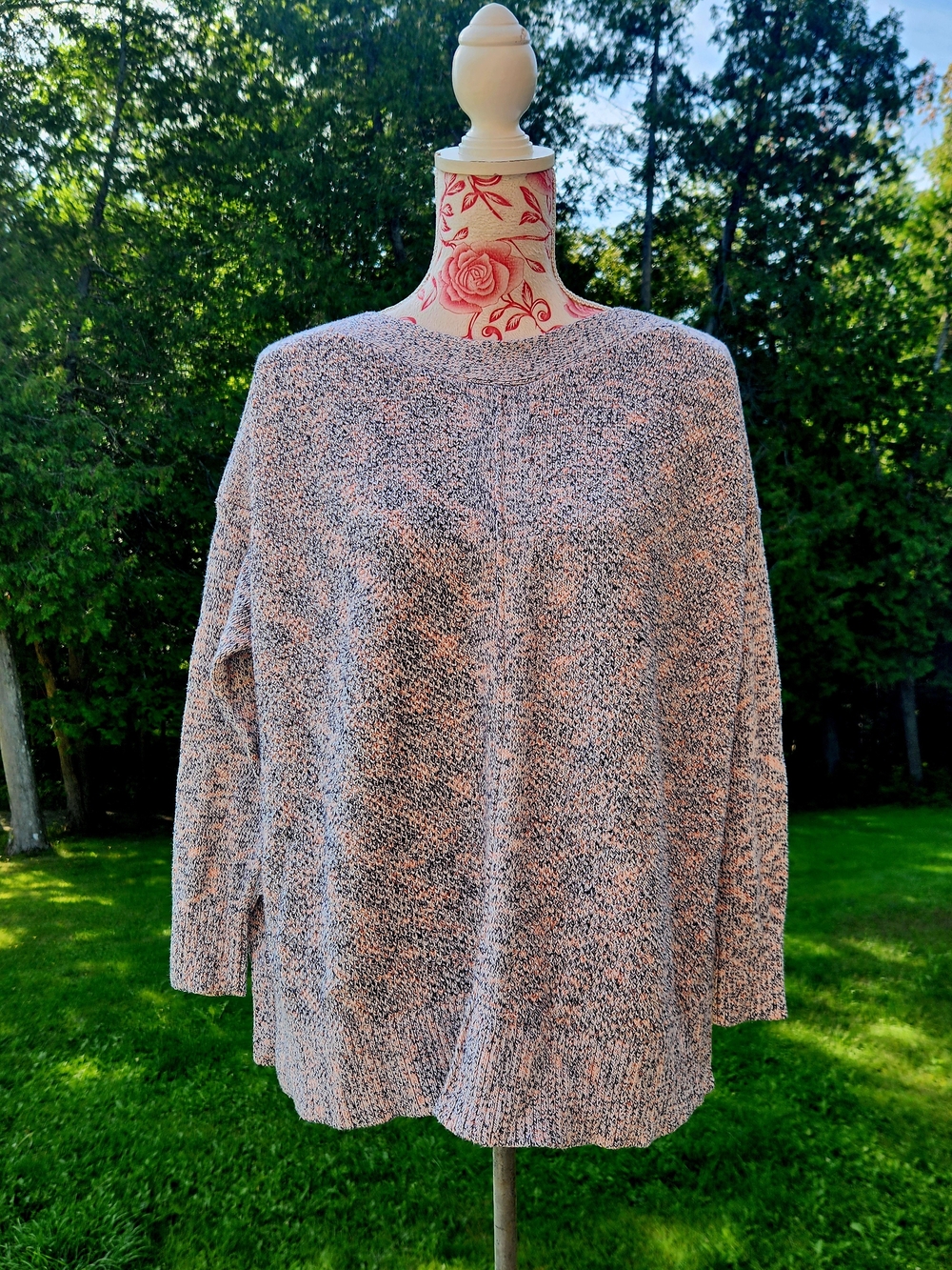 LOFT Pink and Gray Marled Scoopneck Sweater